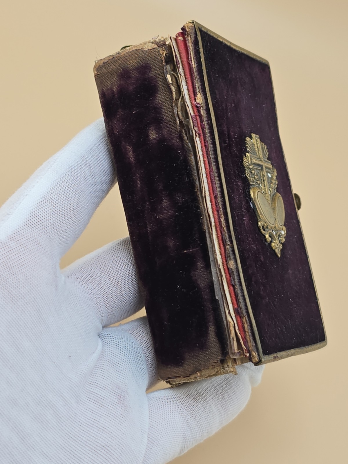 Antique 1860s Velvet German Prayer Book Brass