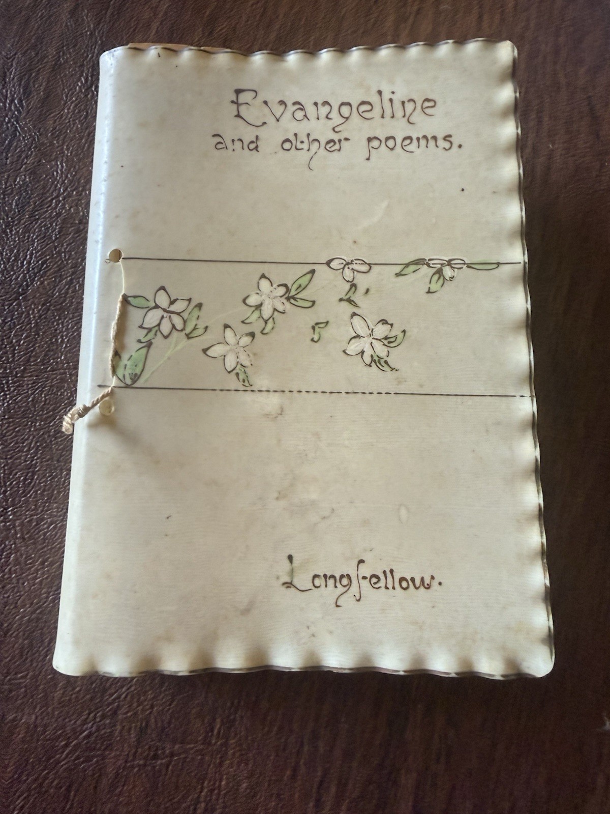 Vellum Cover Gold Leaf Antique Evangeline Longfellow Poem Book Rare Find! 1886