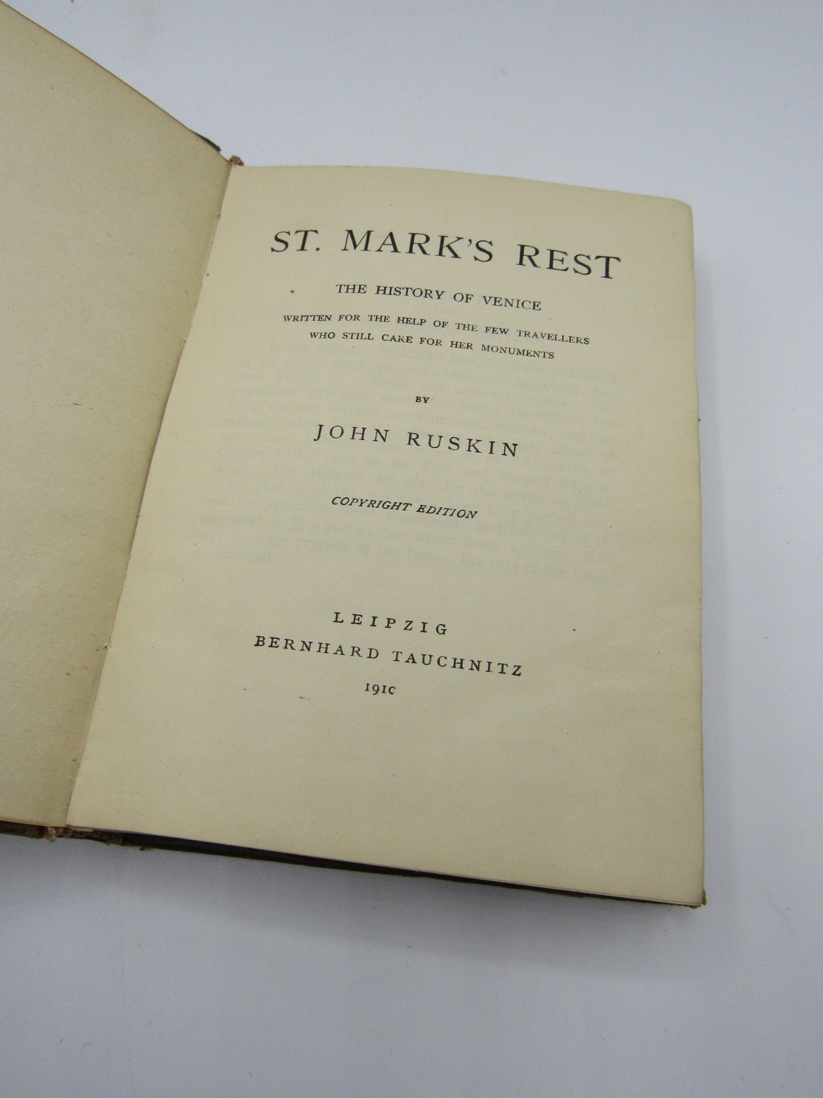Fine binding John Ruskin St. Mark’s Rest History of Venice 1910 clasps