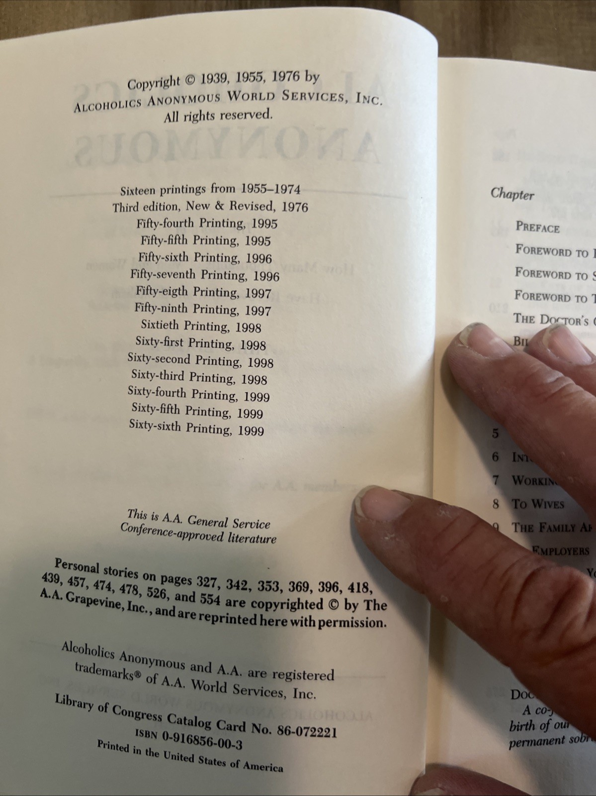 Alcoholics Anonymous 3rd Third Edition Printing from 1976 66th Print From 1999