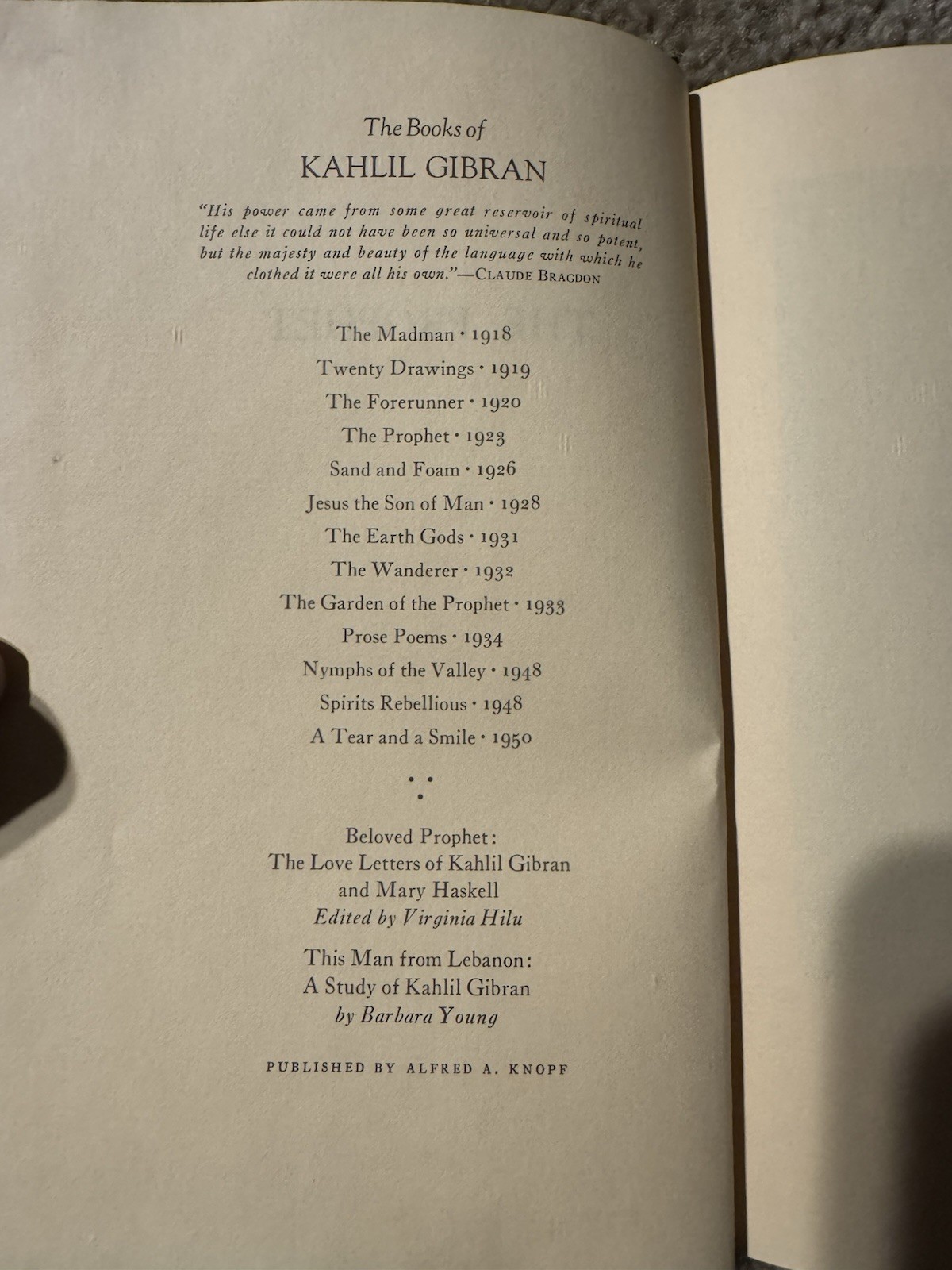The Prophet Kahlil Gibran 1972 Hardcover Alfred A Knopf Borzoi Book Vintage