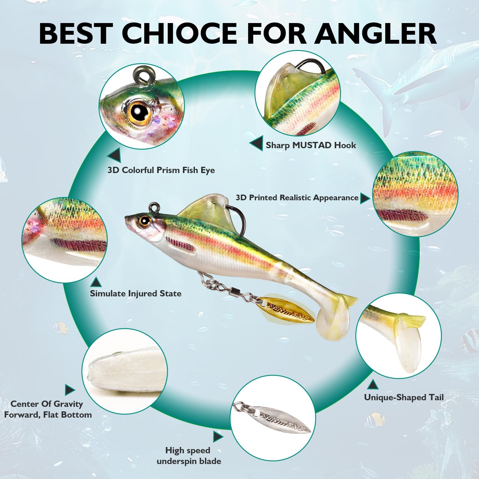 FONMANG 6-Piece Weedless SwimBait Fishing Lures 2.8in 8.6g, Assorted 6 Colors