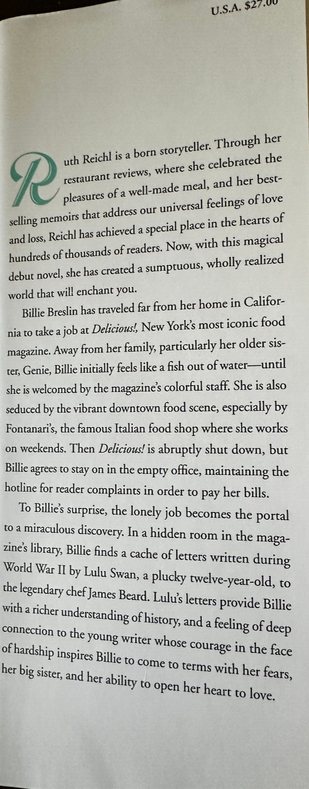 Delicious! A Novel Ruth Reichl First Edition 2014 REDUCED