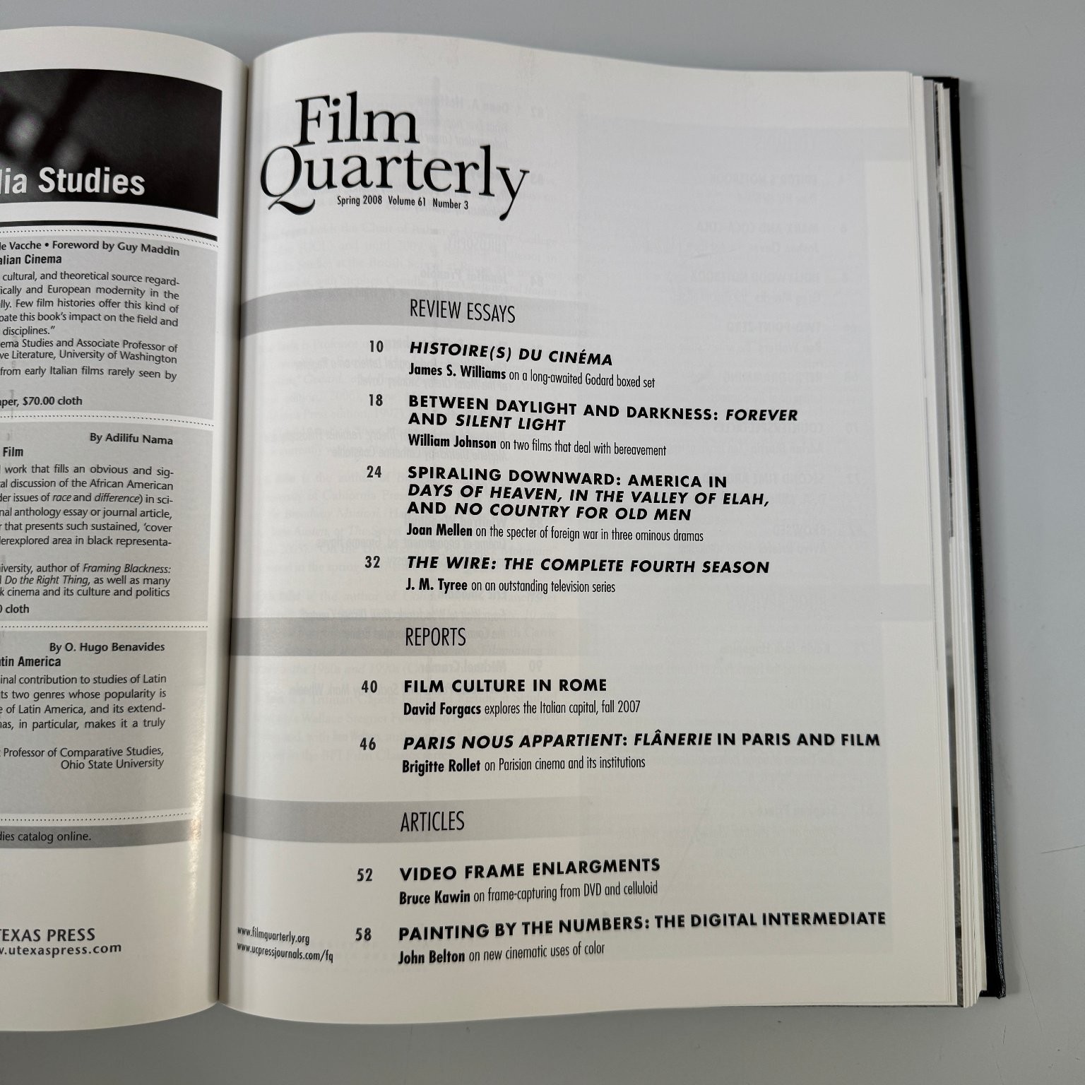 Film Quarterly Magazine Lot 2007-2008 Full Year Volume 61 Film Culture Books