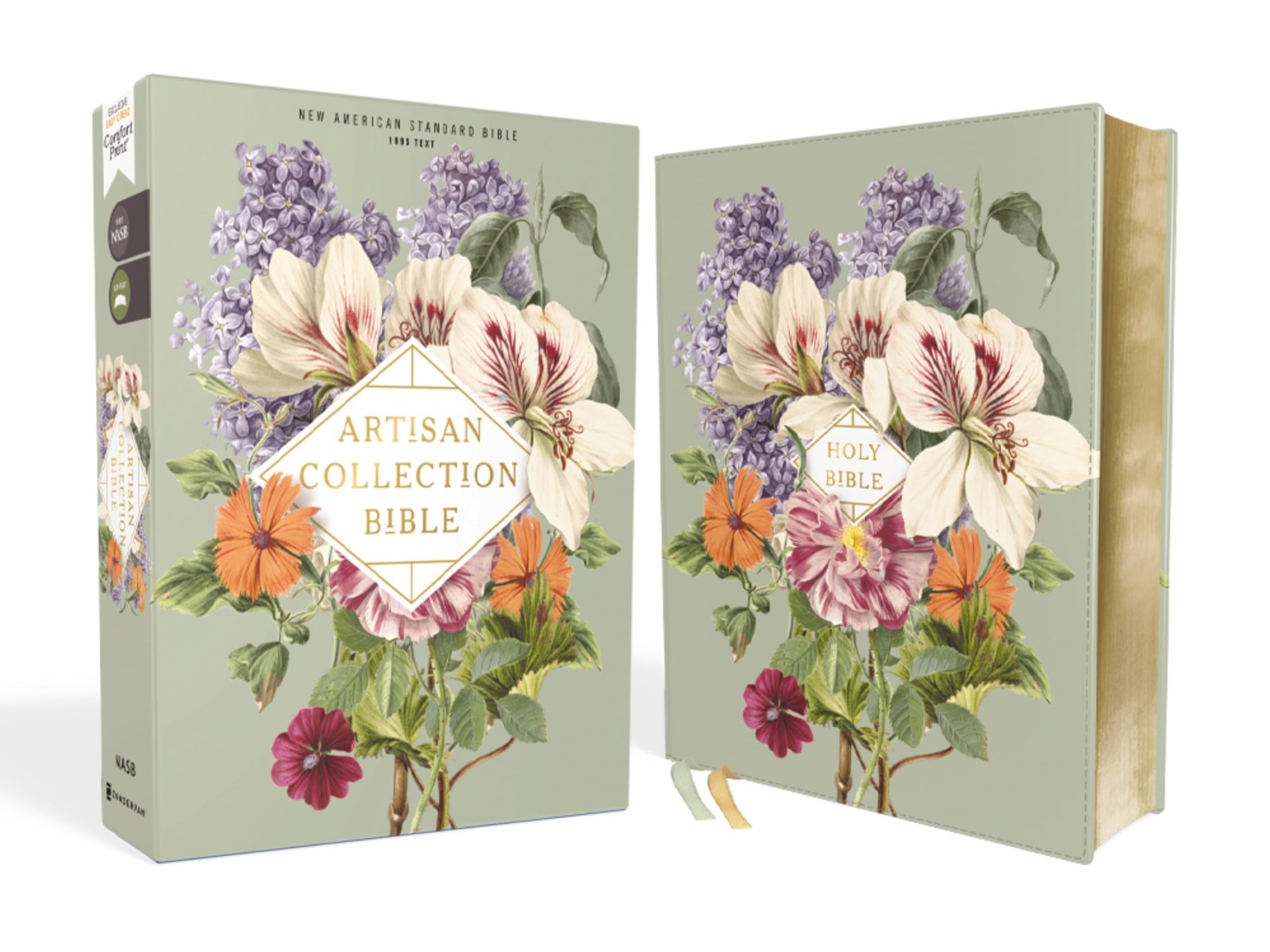 NASB Artisan Collection Leathersoft Bible Sage Floral, Red Letter, Comfort Print