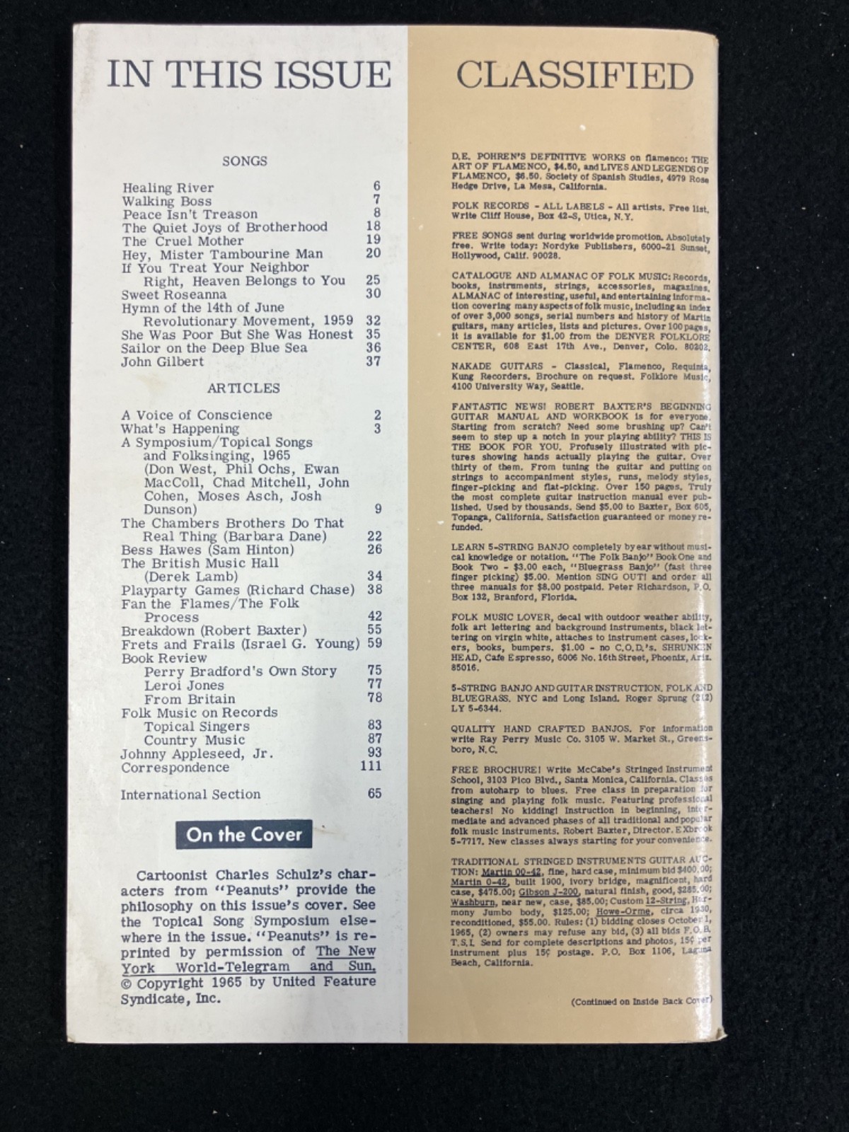 SING OUT! THE FOLK SONG MAGAZINE VOL 15 NO 4 1965 BOB DYLAN CHUCK BERRY GRETSCH