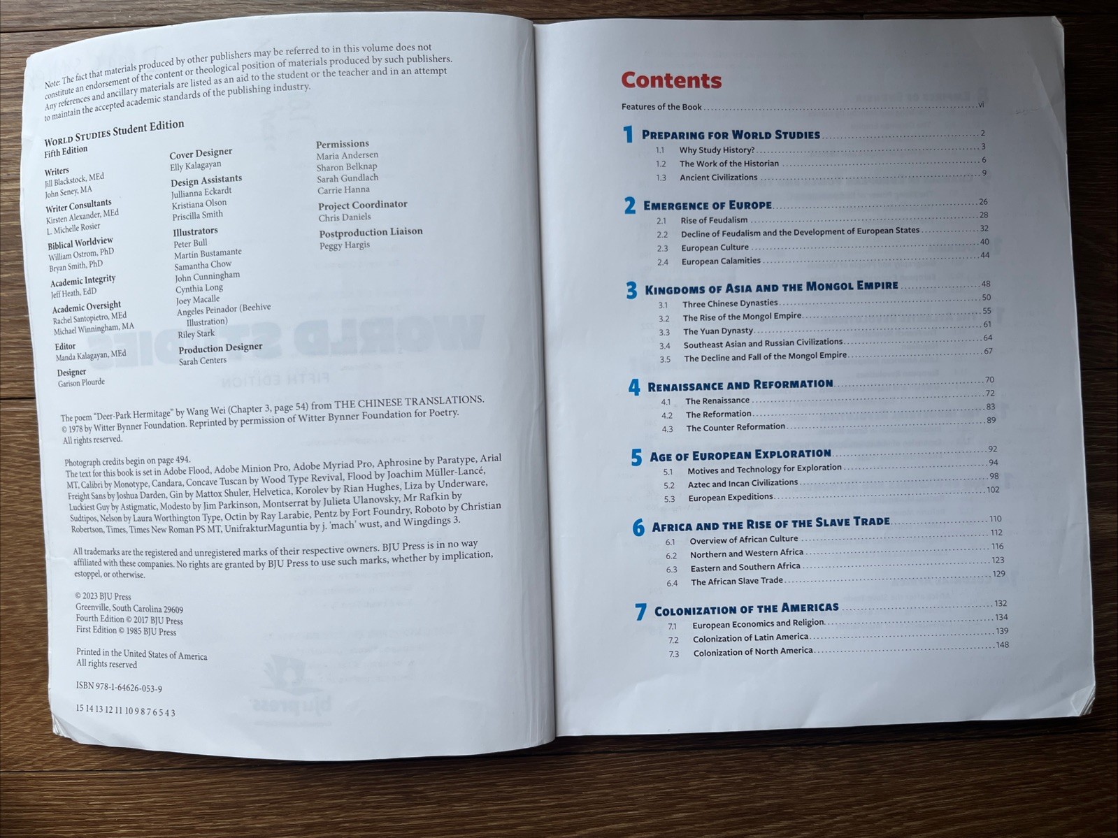 BJU Press World Studies. Student Text. Blank Questions! Fifth Edition. 7th Grade