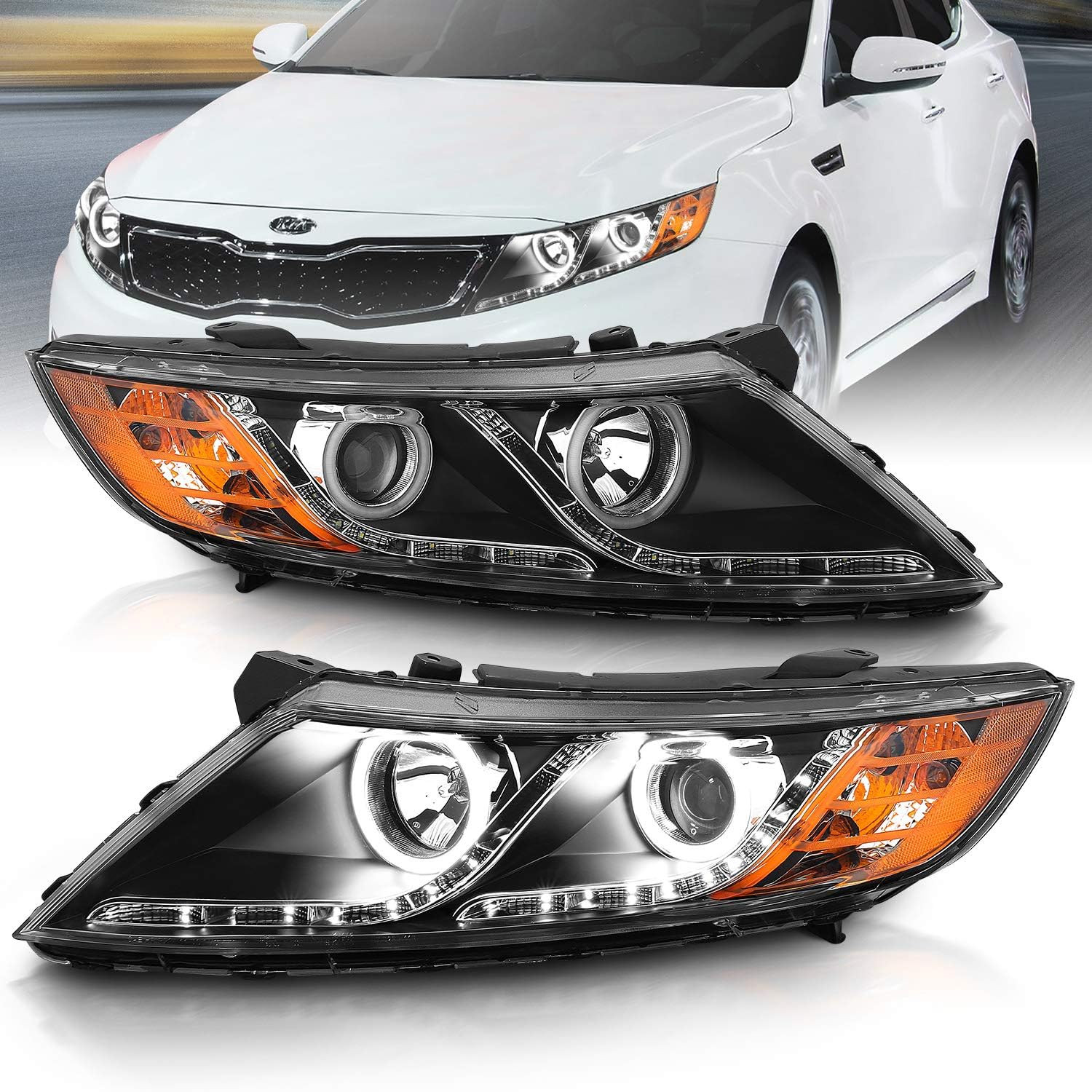 for 2011-2015 Kia Optima Halogen Model Xtreme LED Halo Rings Projector Black Rep