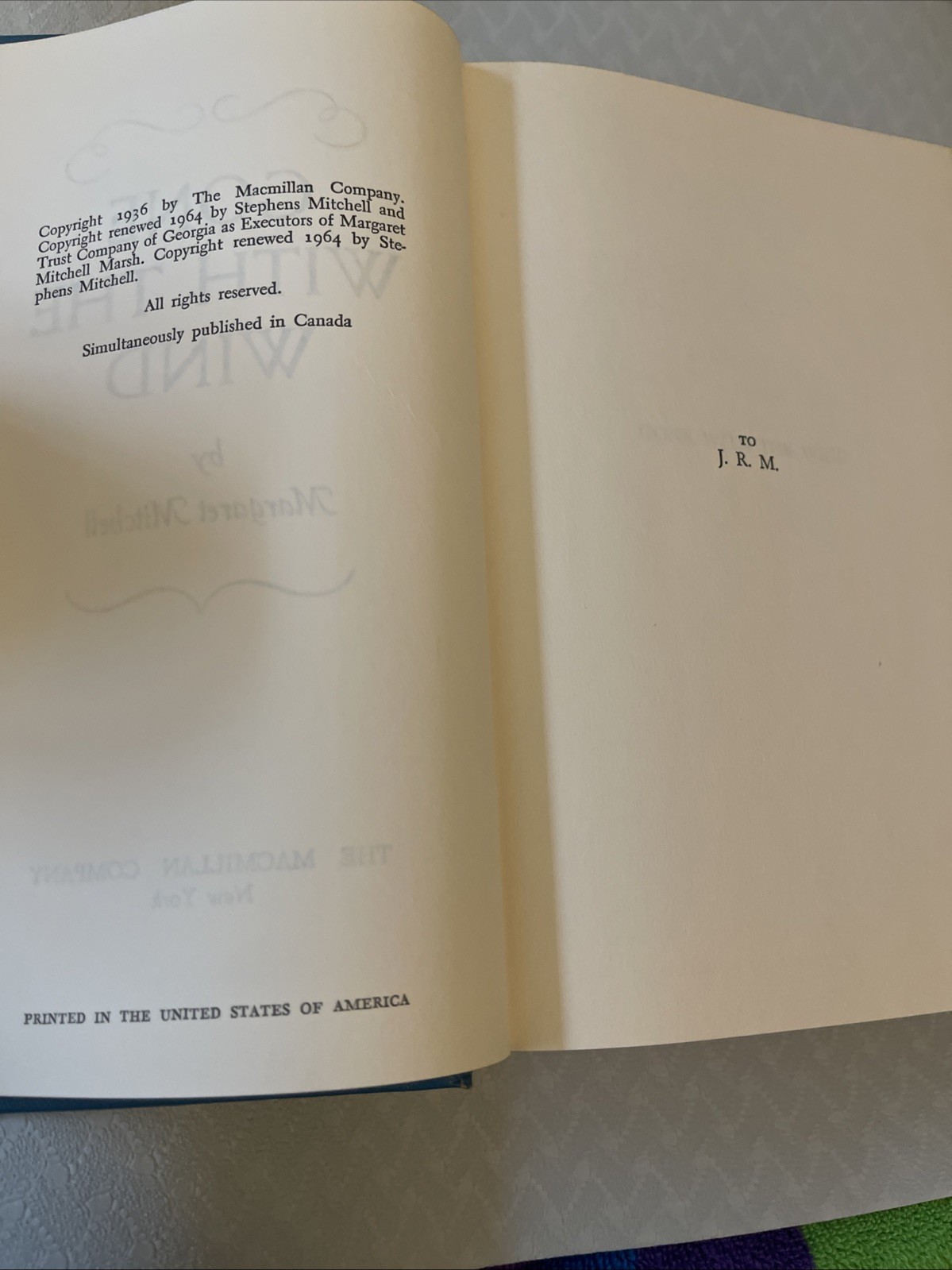1964 Famous Novel “GONE with the WIND“ by Margaret Mitchell Hardcover 719 Pages