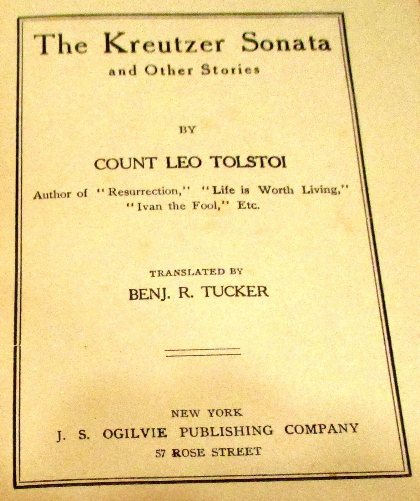 1890 The Kreutzer Sonata and Other Stories Count Leo Tolstoi H/C 397 Pages