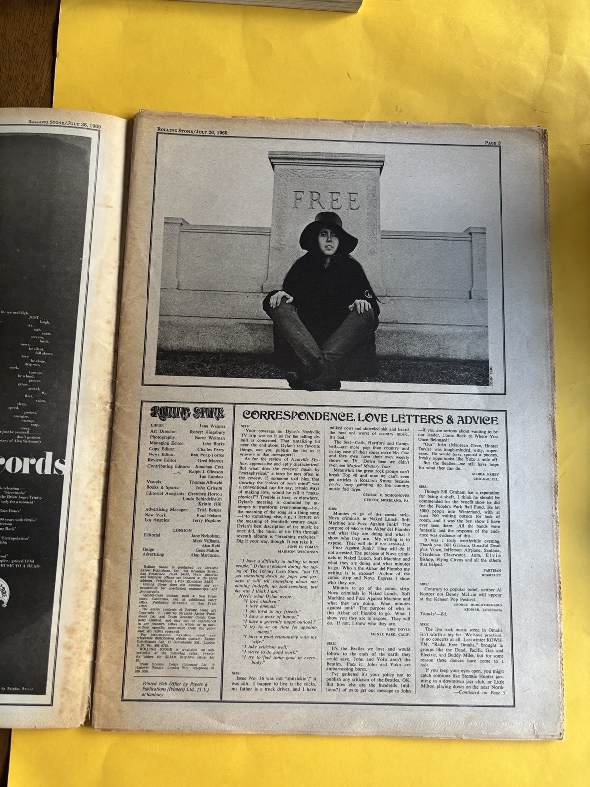 Rolling Stone magazine newspaper July 26 1969 Buddy Guy Brian Jones