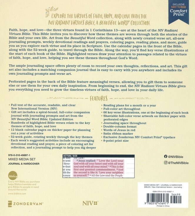 NIV Radiant Virtues Bible: A Beautiful Word Collection-Coloring Pages NEW IN BOX