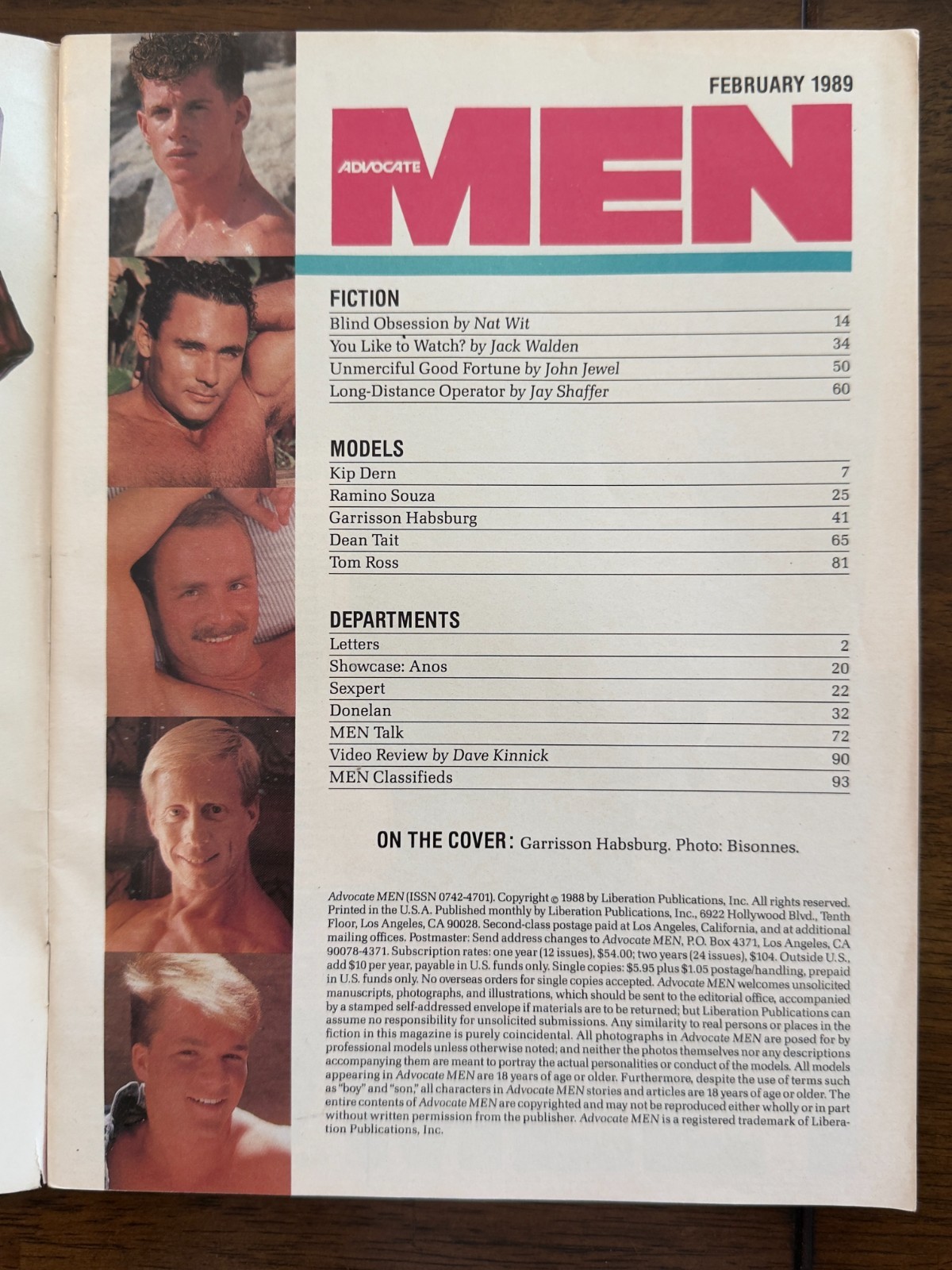 Advocate Men February 1989 Garrisson Habsburg, Nude Male, Gay Fiction, VG Cond