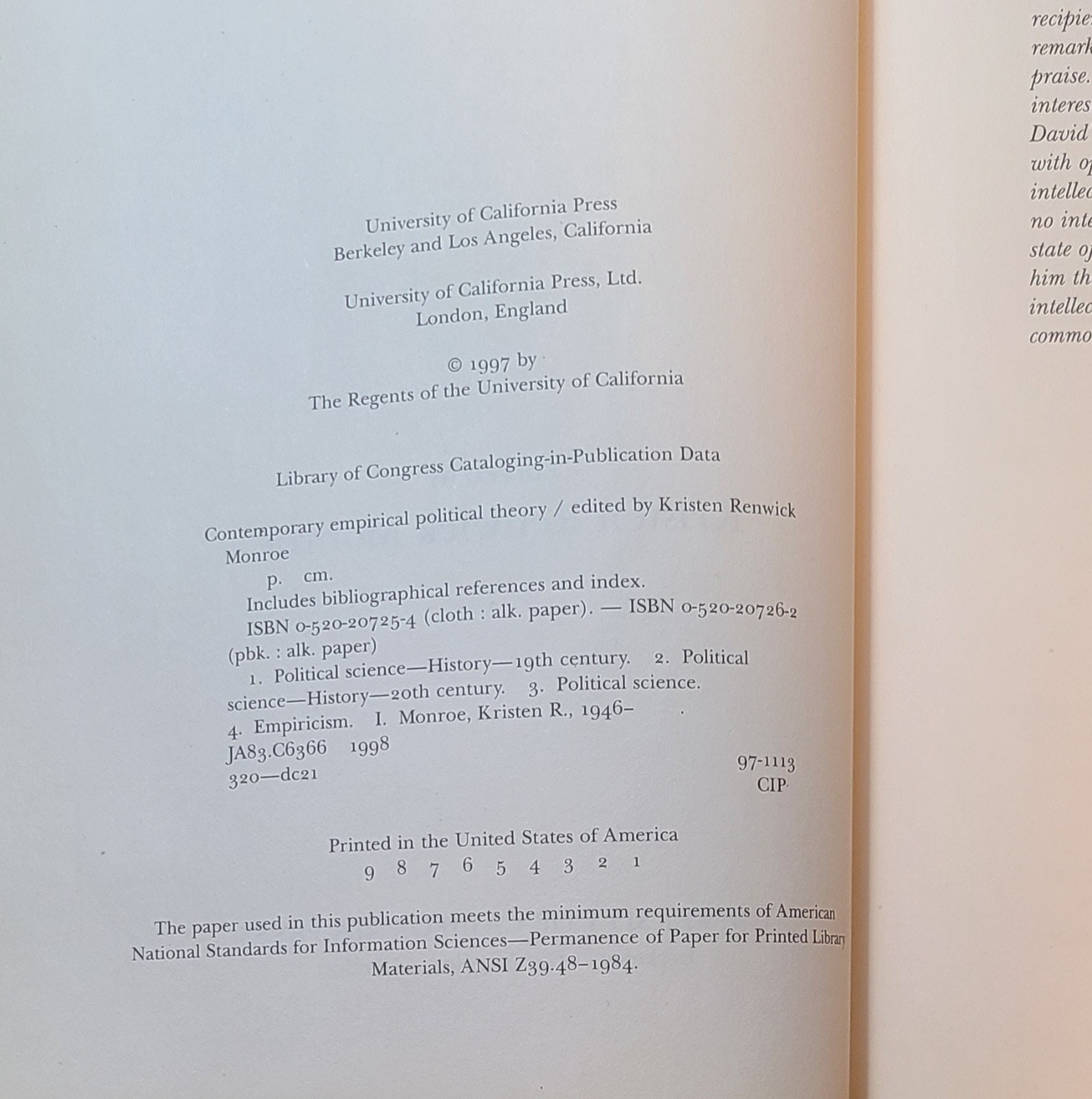 Contemporary Empirical Political Theory, Monroe
