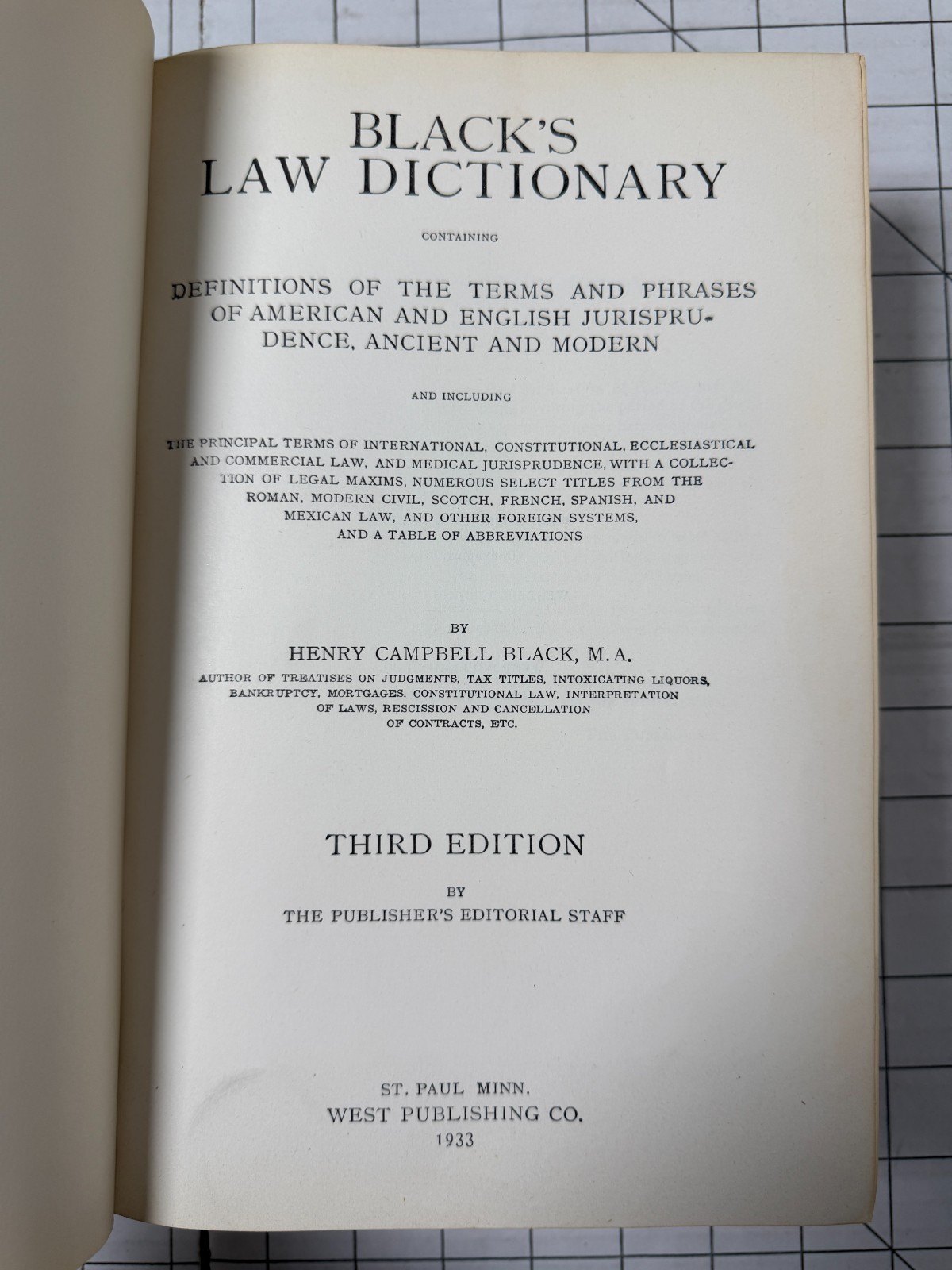 Black’s Law Dictionary by Henry Campbell Black, M.A. 3rd Edition 1933, Hardcover