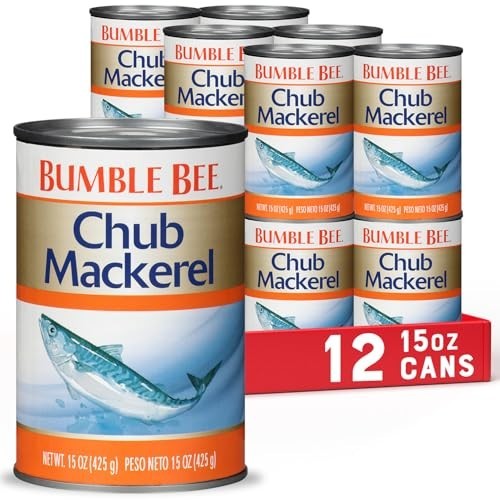 Bumble Bee Chub Mackerel, 15 oz Can (Pack of 12) – Canned Mackerel Fish, High Pr