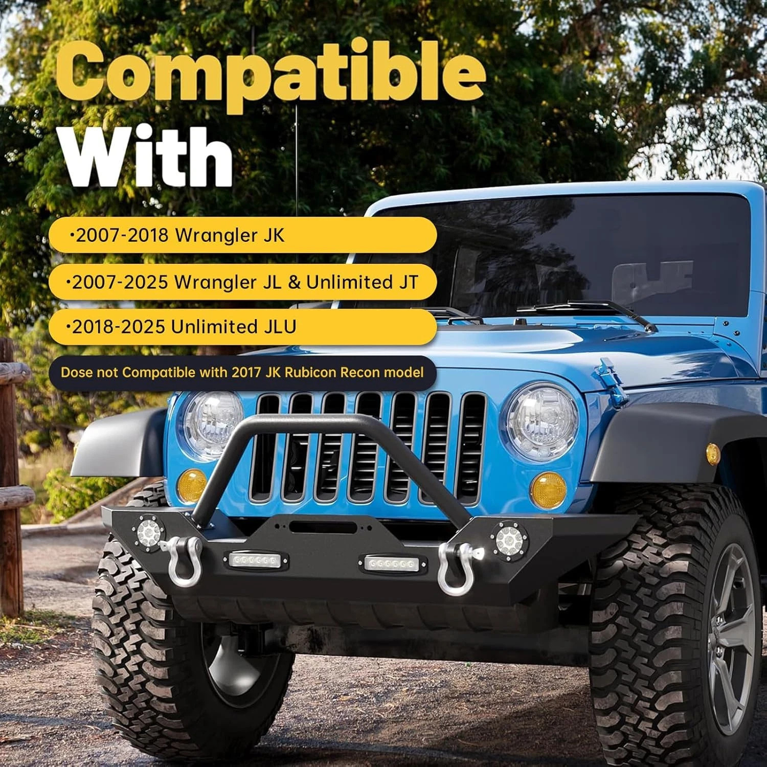 ‎ Front Bumper Compatible with 2007-2025 Wrangler Unlimited JL/JLU & Gladiator J