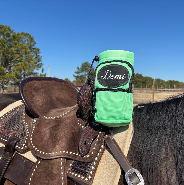 Personalized Horse Saddle Water Bottle Holder, Green, Multi Pocket Saddle Holder