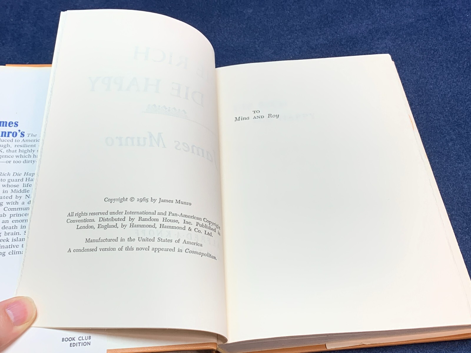 DIE RICH DIE HAPPY by James Munro 1965 1st Edition HARDCOVER SUSPENSE NOVEL
