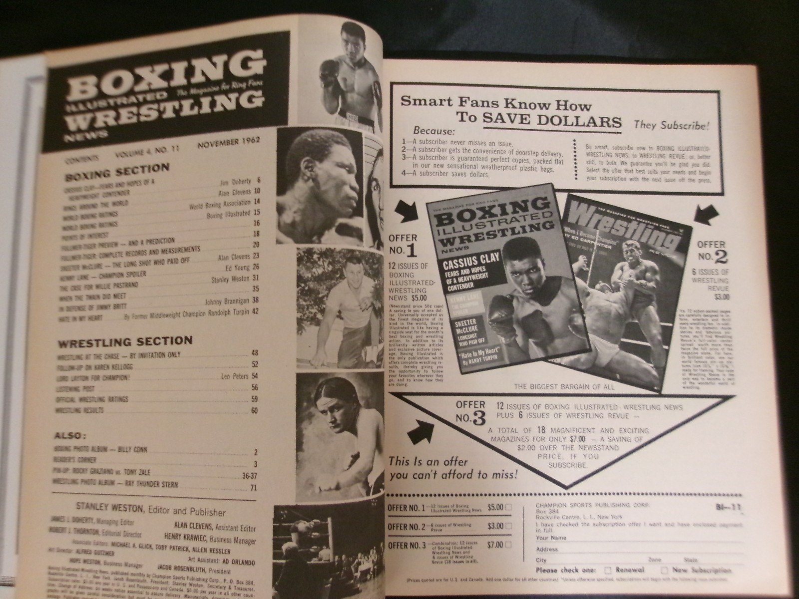Boxing Illustrated Wrestling News Nov 1962 Cassius Clay Muhammad Ali Magazine