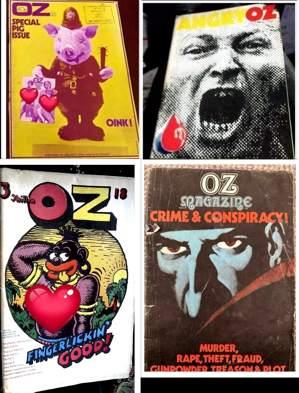 OZ #18+35+37+41 magazines Special Pig Issue UK (1971)