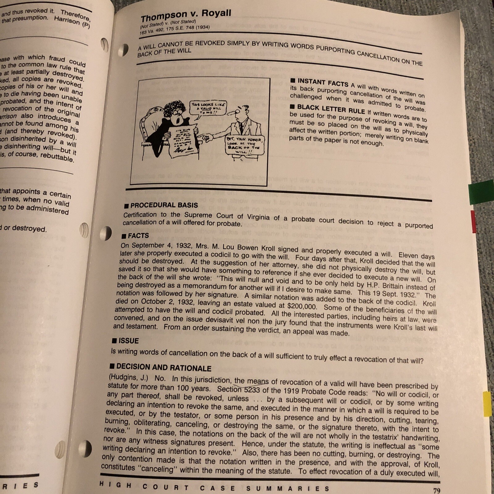 Law Book High Court Case Summaries Wills, Trusts, Estates, Keyed to Dukeminier