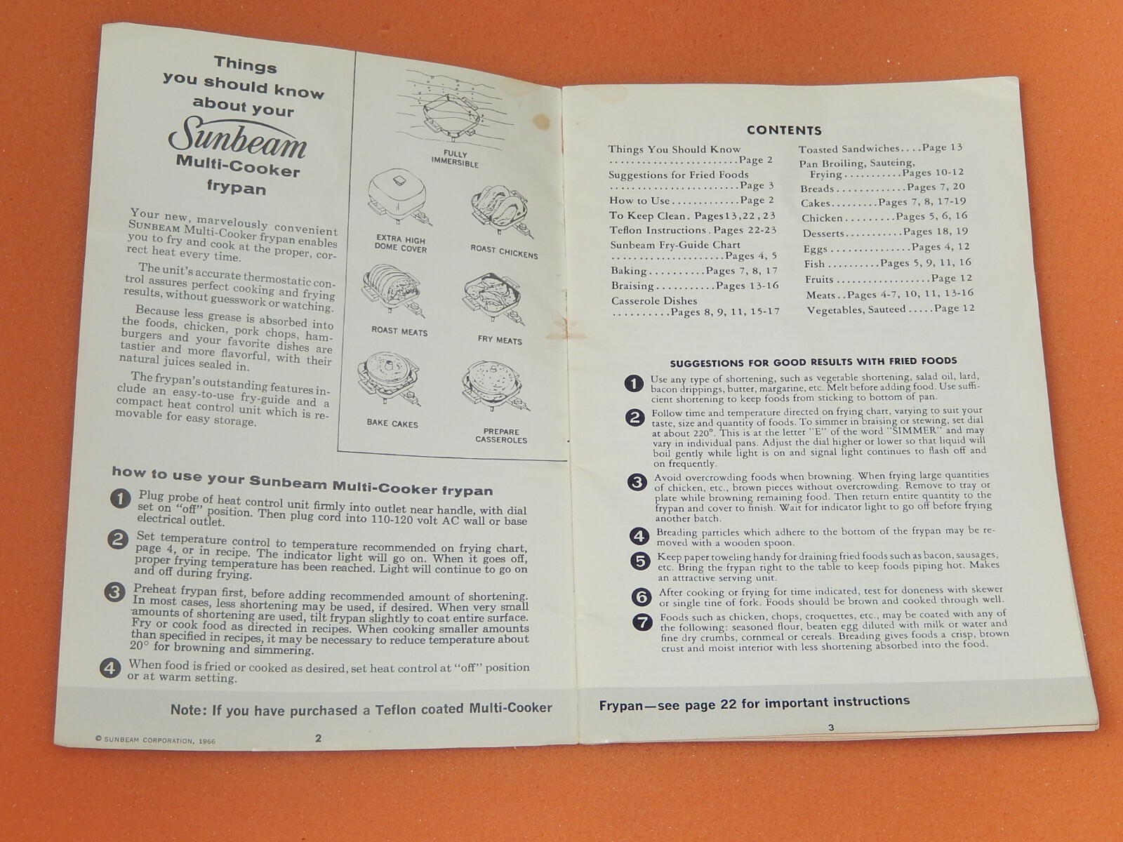 1966 Sunbeam Multi-Cooker Frypan Recipe Instruction Guide Manual AD Book Booklet