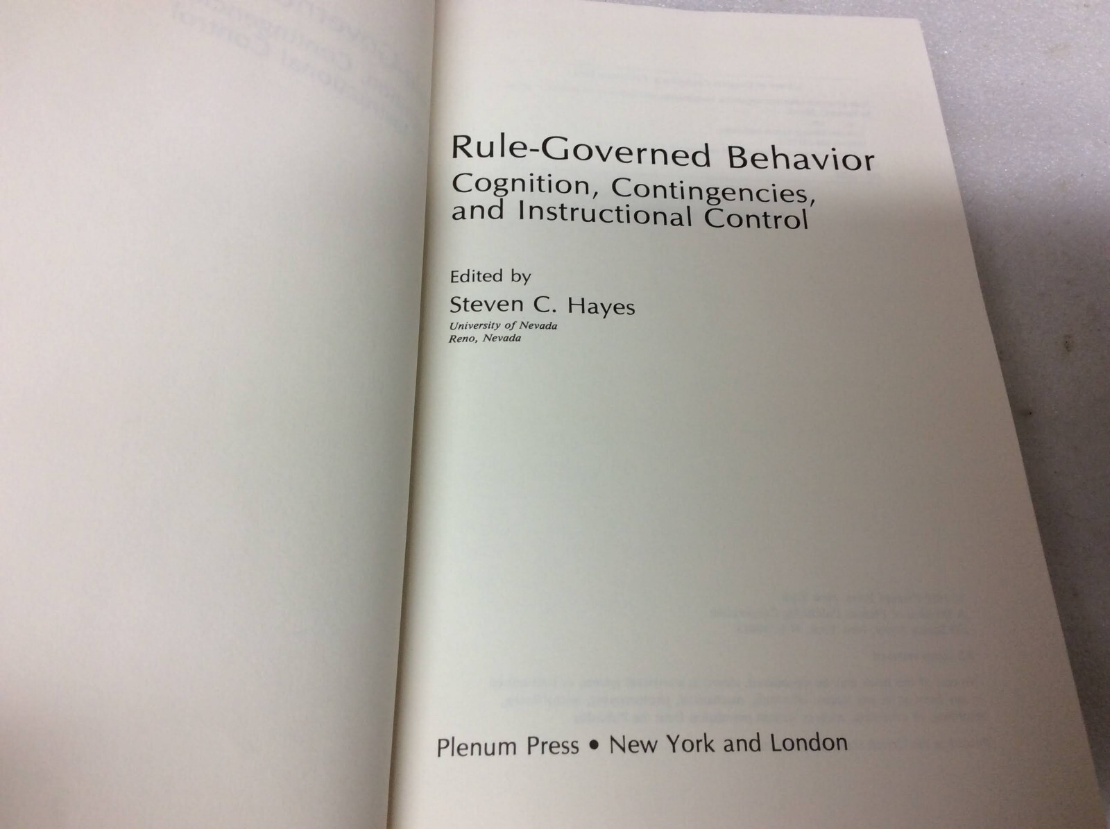 Rule-Governed Behavior: Cognition, Contingencie…by Steven C. Hayes 1989 HC VG