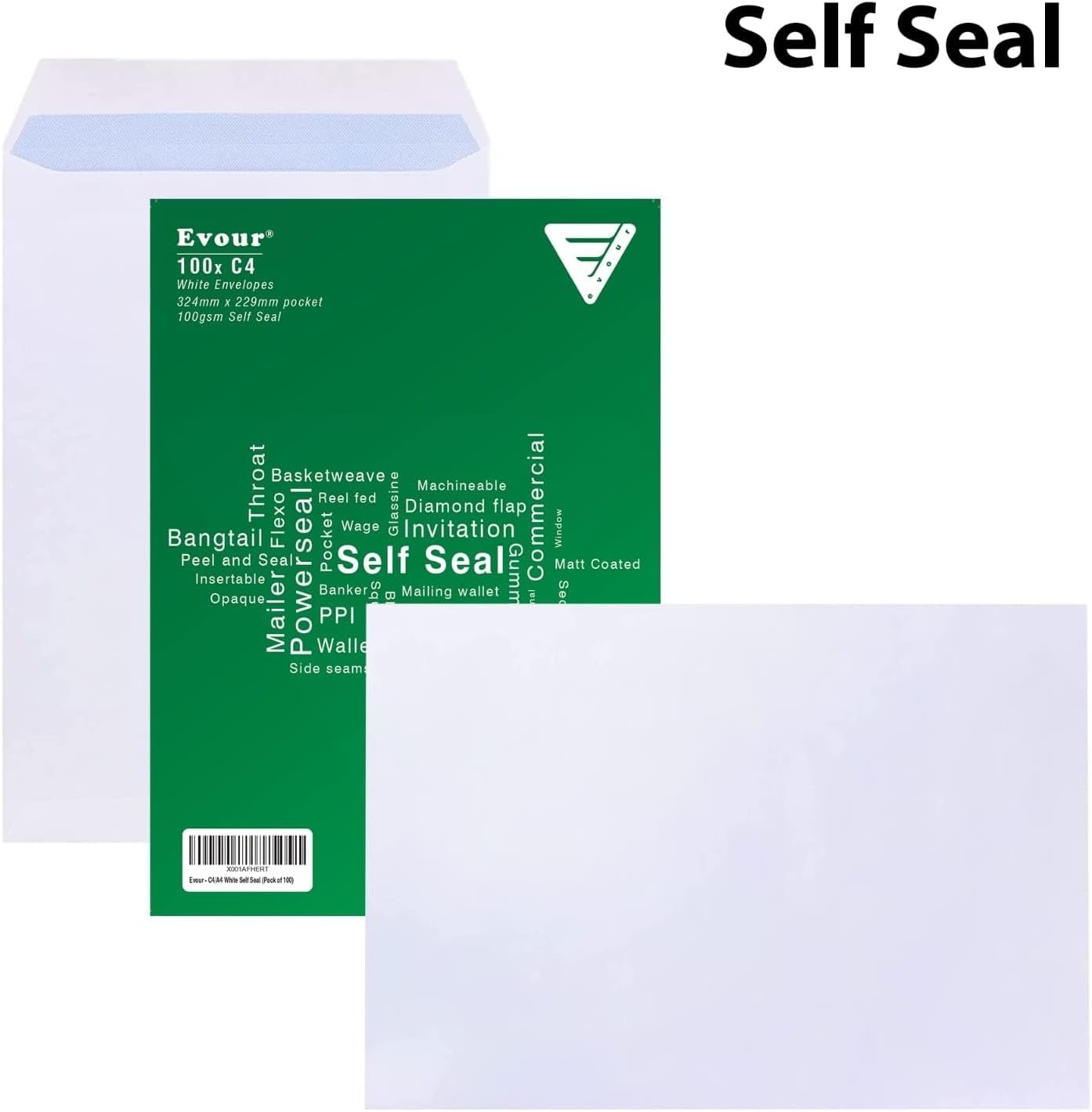 A4/C4 Self-Seal White Pocket Envelopes 324x229mm, 100gsm, No Window, Pack of 100
