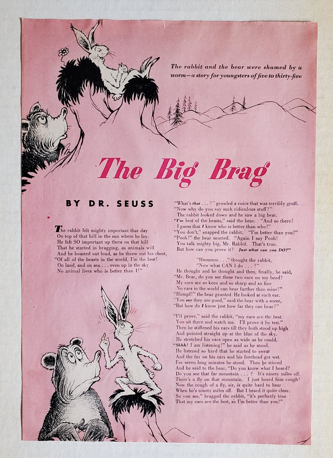 THE BIG BRAG – 7TH LOST DR. SEUSS STORY. ORIGINAL REDBOOK PAGES – DECEMBER 1950