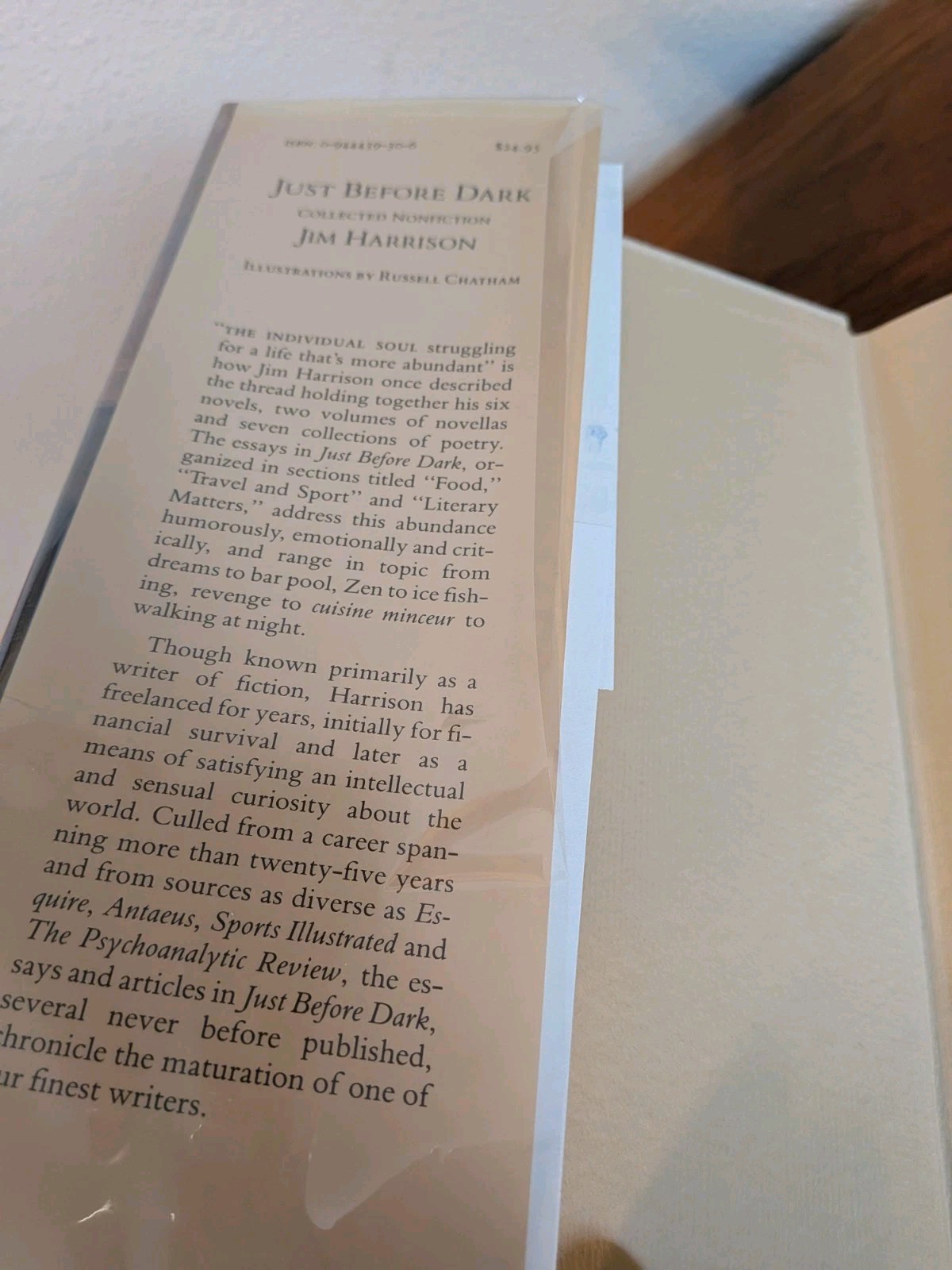 Just Before Dark – Jim Harrison – 1991 1st Ed HC/DJ – Poetry – Clark City Press