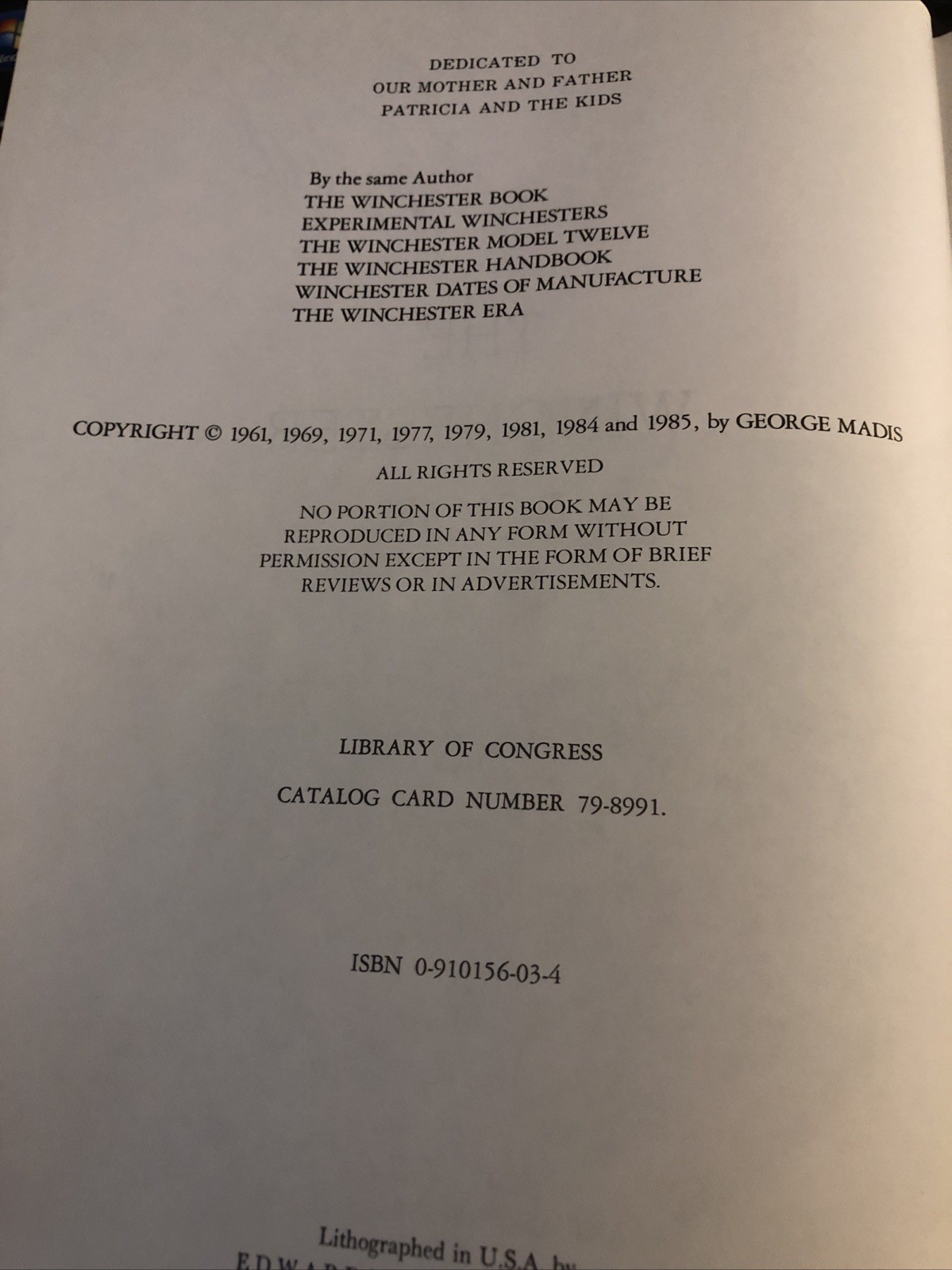 “The Winchester Book” by George Madis, 1985 Printing, 1 of 1,000 – Signed!