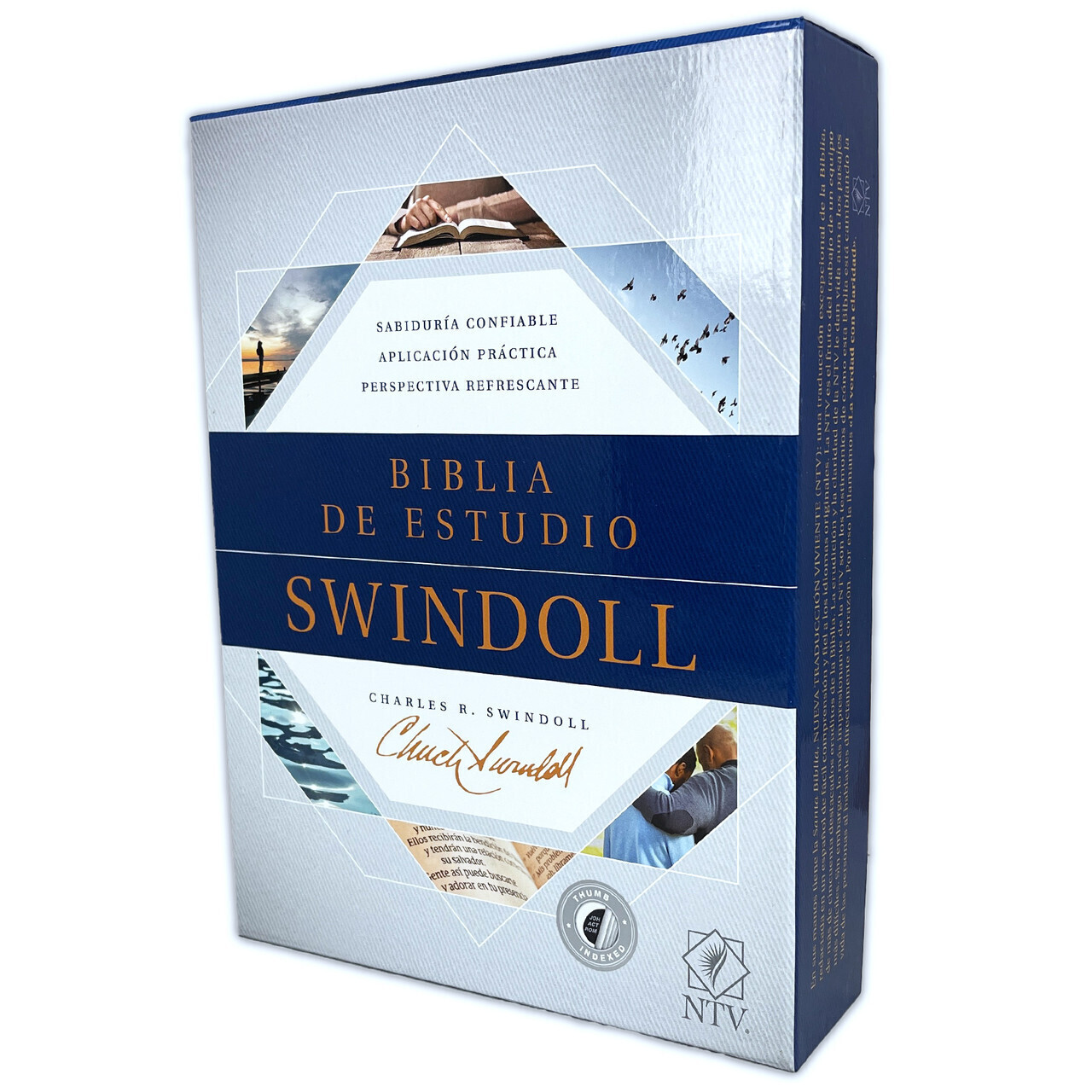 Biblia de Estudio Swindoll NTV: imit. piel duotono café con indice