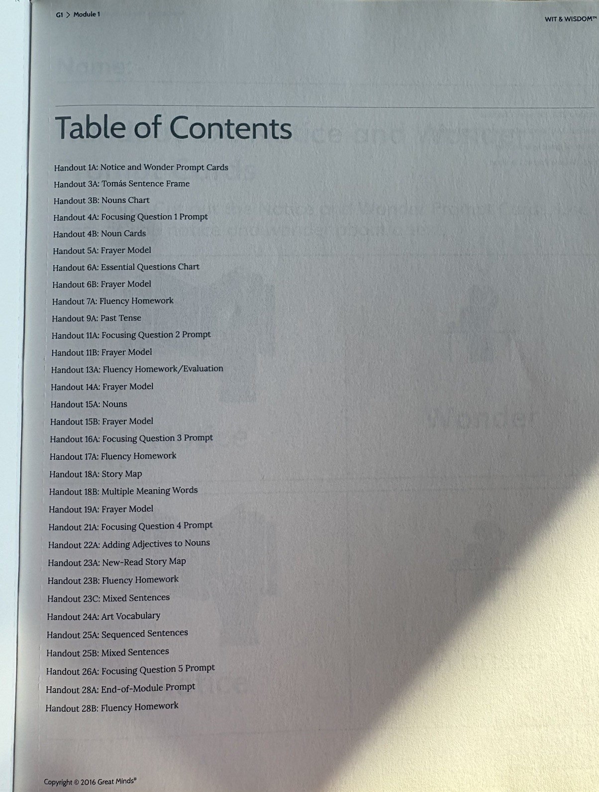 Great Minds Module 1: A World of Books; Wit & Wisdom Grade 1, Student Edition