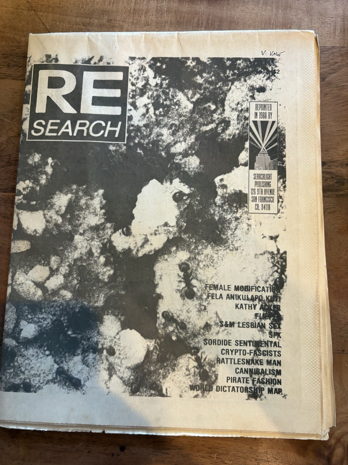 Research 3 2nd print 1988 SIGNED V. Vale Fela Kuti Kathy Acker Flipper Feelies