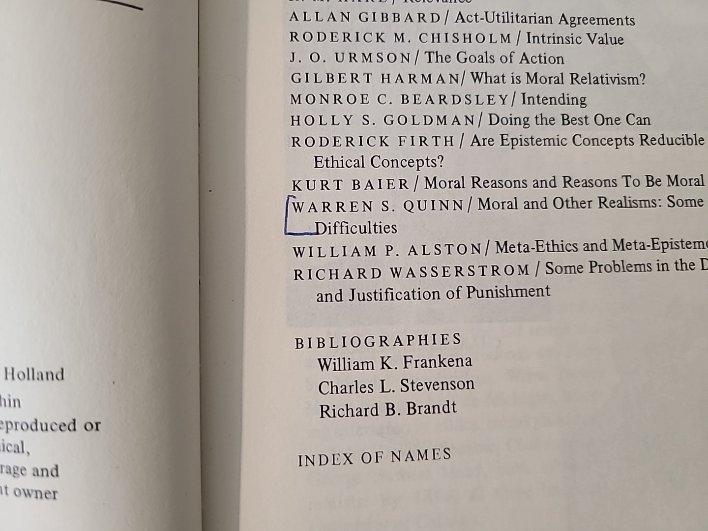 Values And Morals Philosophical Studies #13 HC 1st Ed. 1978