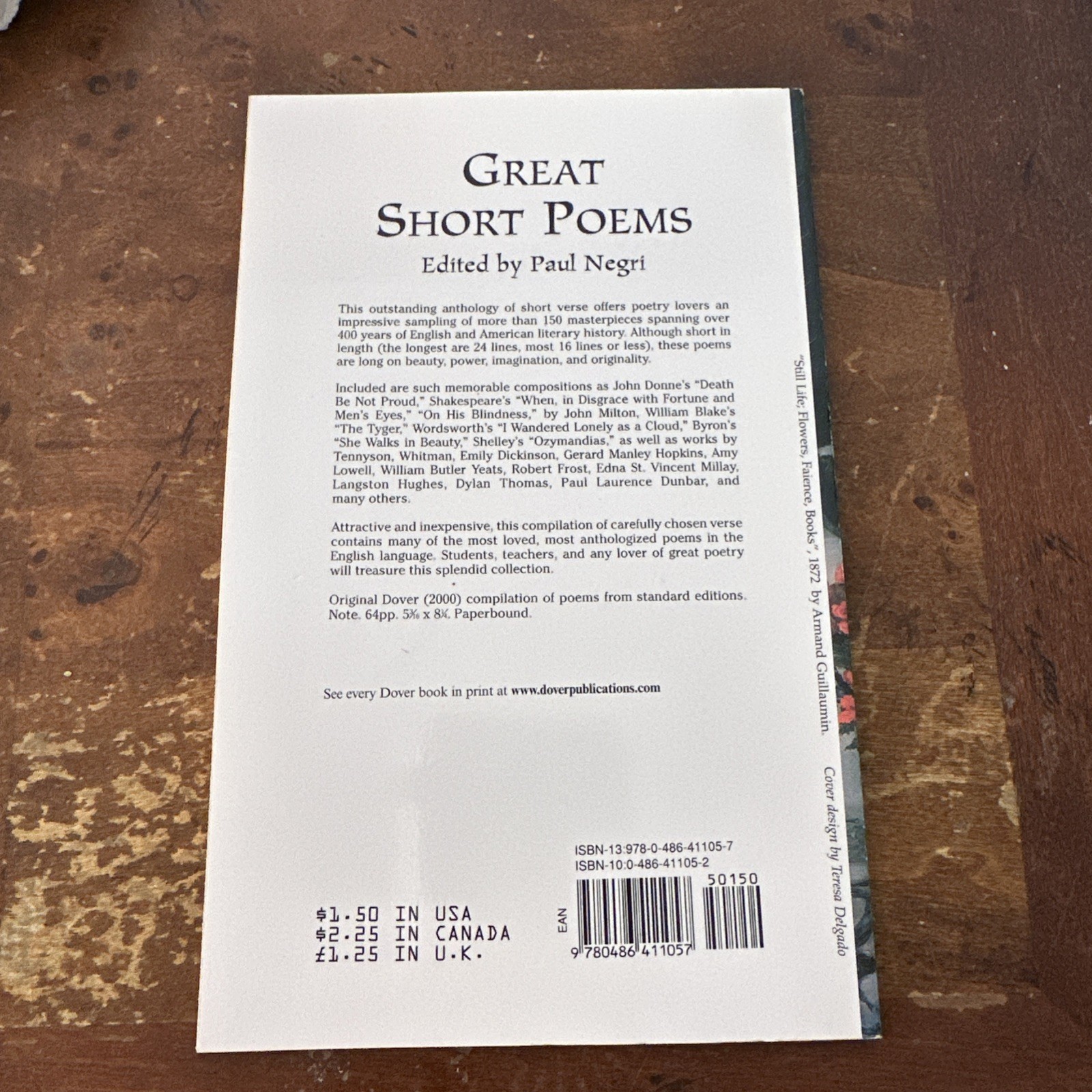 Dover Thrift Editions: Great Short Poems by Paul Negri Brand New Ships Fast