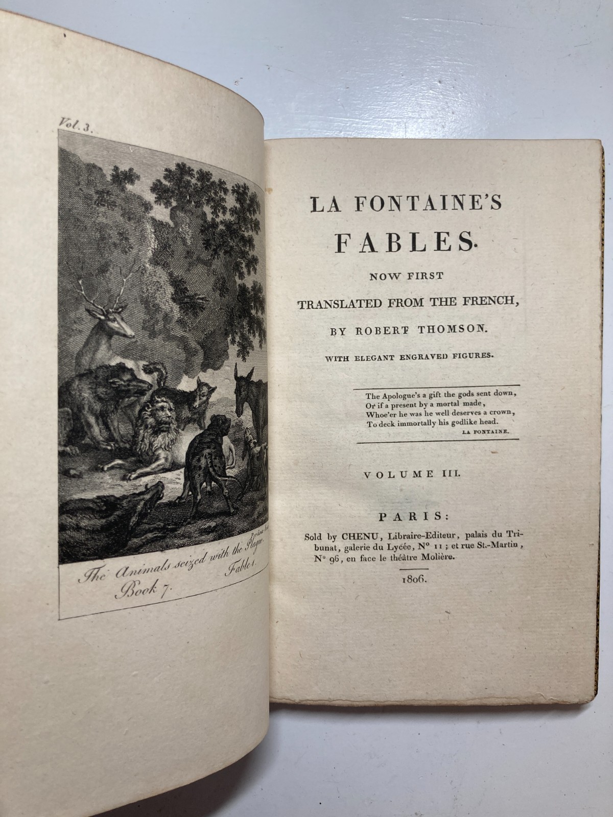1806 La Fontaine Fables 4 Vols Taffin Signed Fine Morocco Leather Plates Uncut