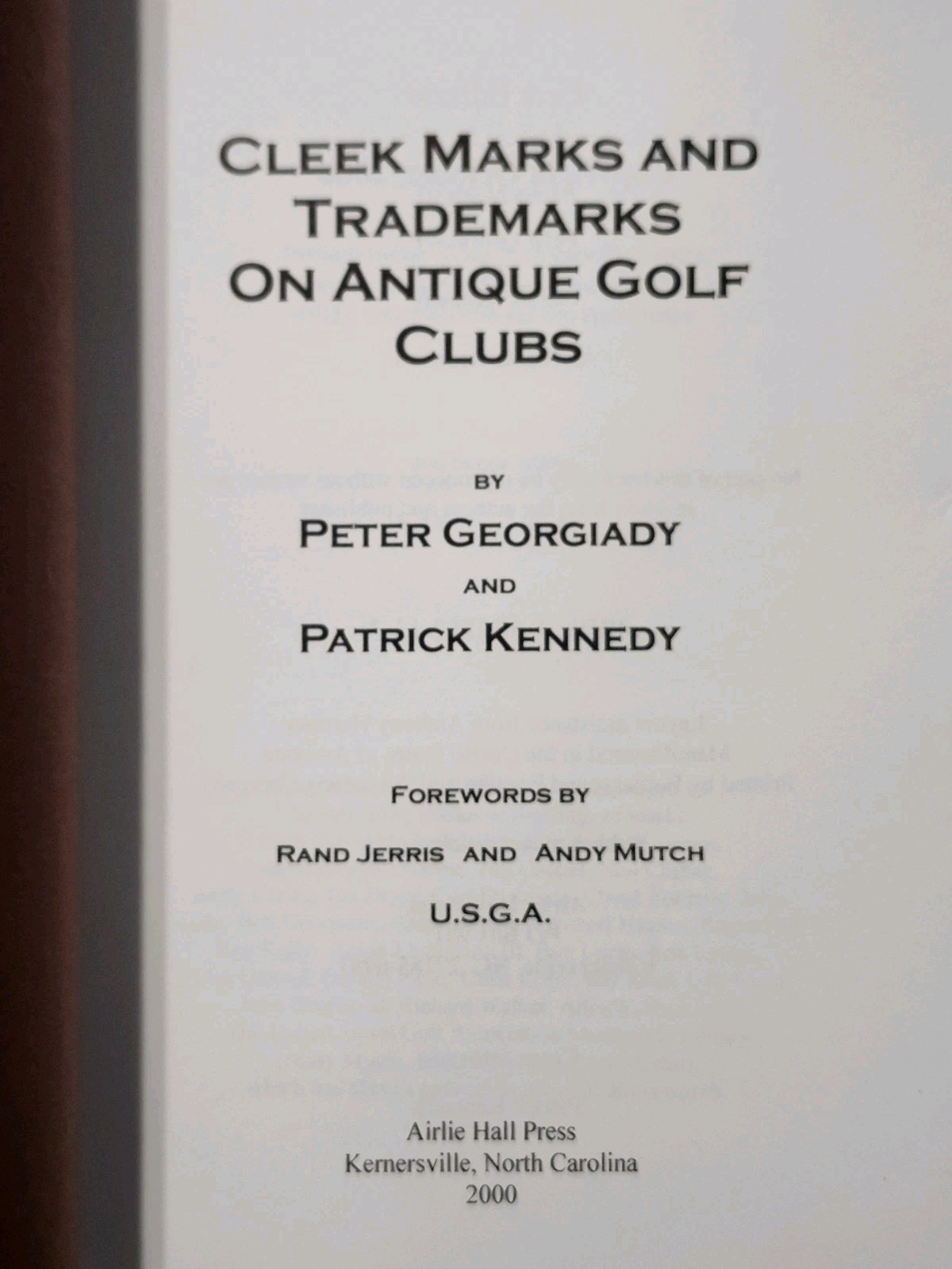 CLEEK MARKS & TRADEMARKS on ANTIQUE GOLF CLUBS Georgiady & Kennedy 1st Edition
