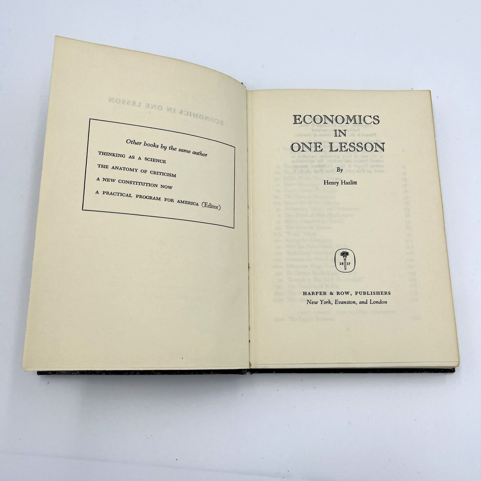 1946 Economics In One Lesson by Henry Hazlitt HC Government History Book