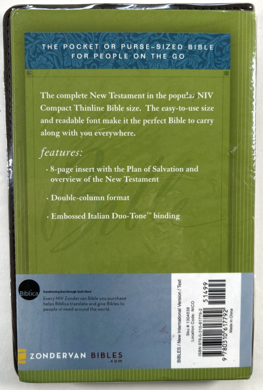 NIV Compact Thinline New Testament Chocolate Embossed Italian Duo-Tone New