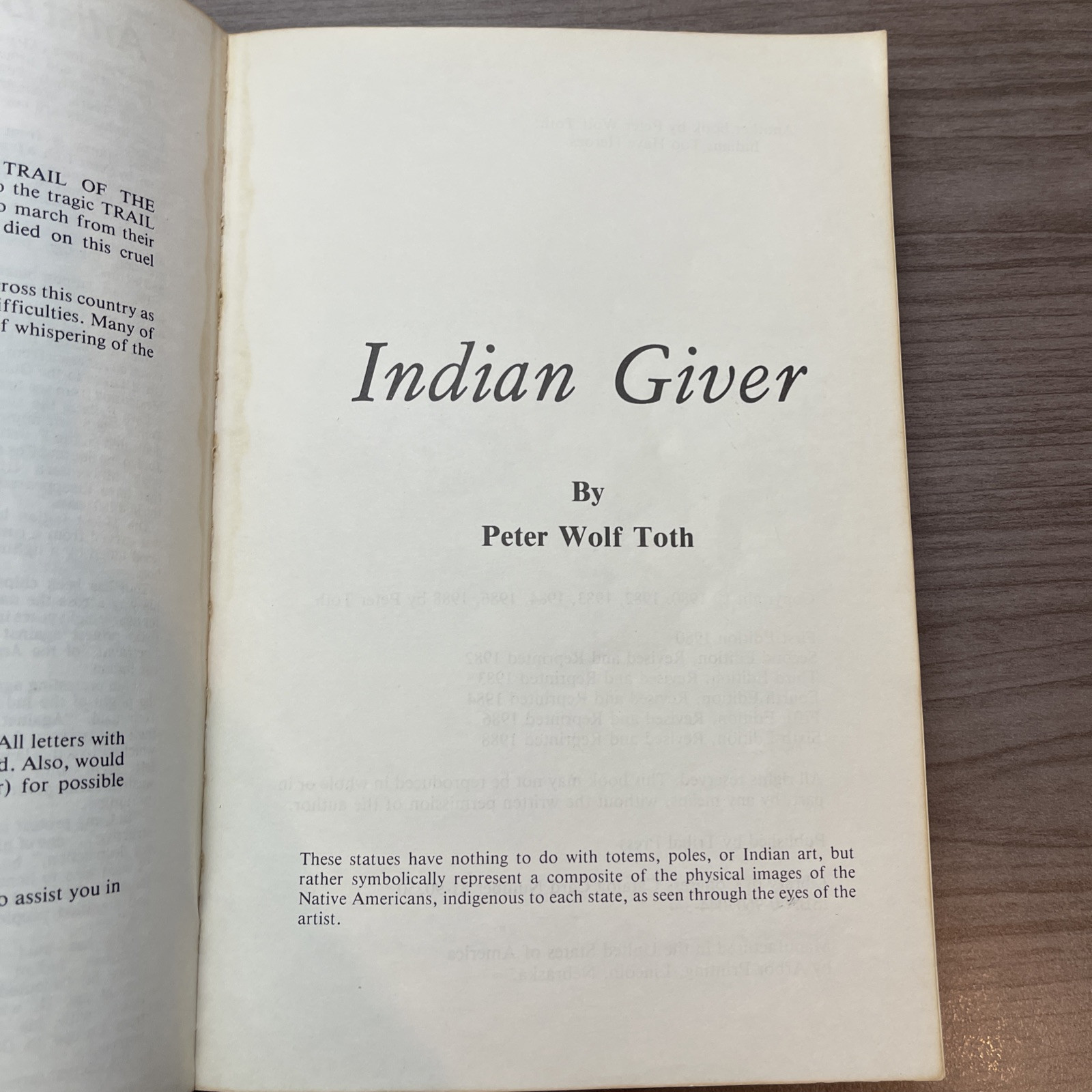 SIGNED Indian Giver by Peter Wolf Toth Native American Wood Sculptures 1988 6 Ed