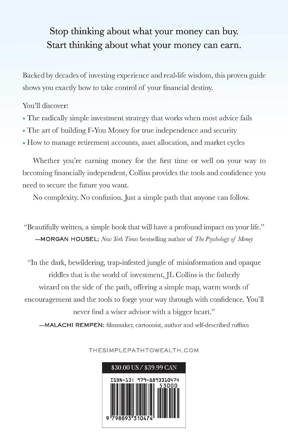 The Simple Path to Wealth: Your Road Map to Financial Independence and a Rich, F