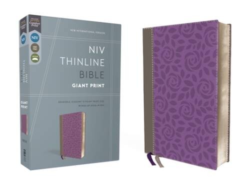 NIV, Thinline Bible, Giant Print, Leathersoft, Gray/Purple, Red Letter Ed – GOOD