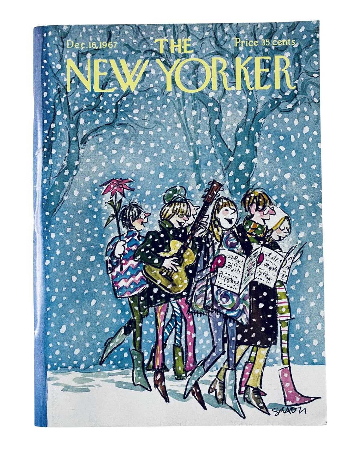 The New Yorker Magazine December 16, 1967 Winter Carolers Snow Cover C. Saxon VG