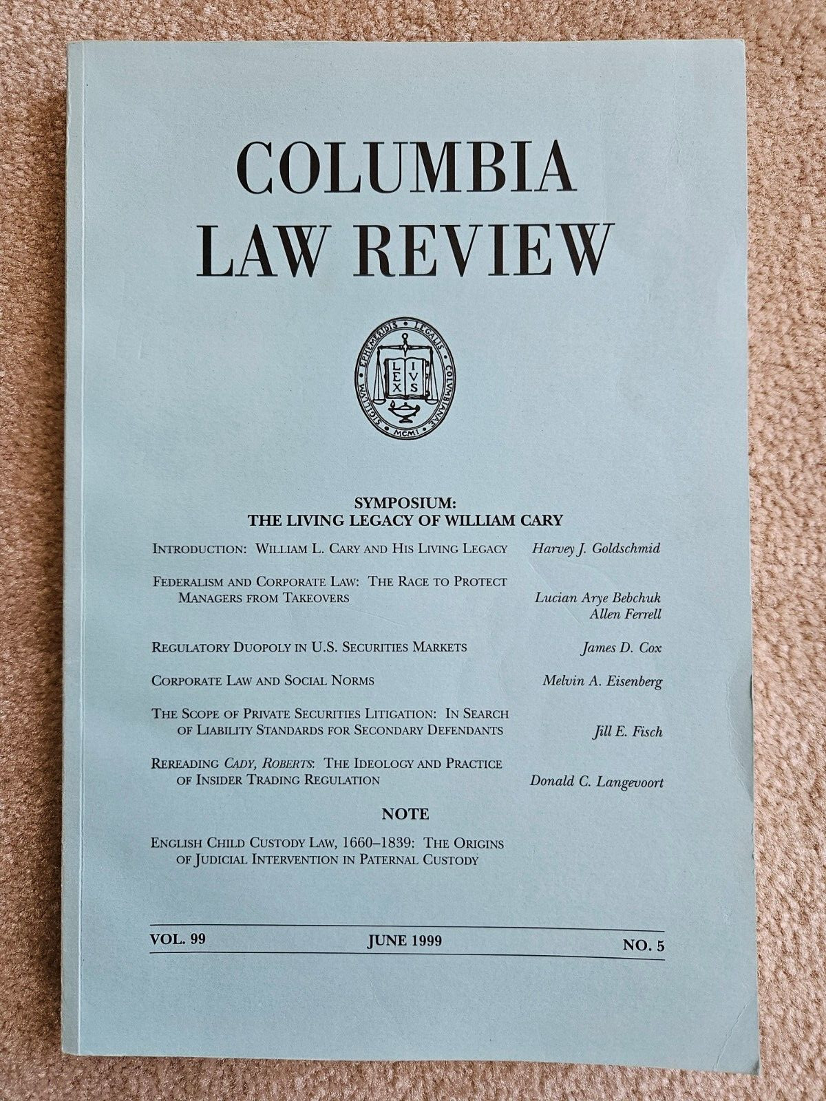 Columbia Law Review Volume 99 No 5 June 1999 (Paperback)