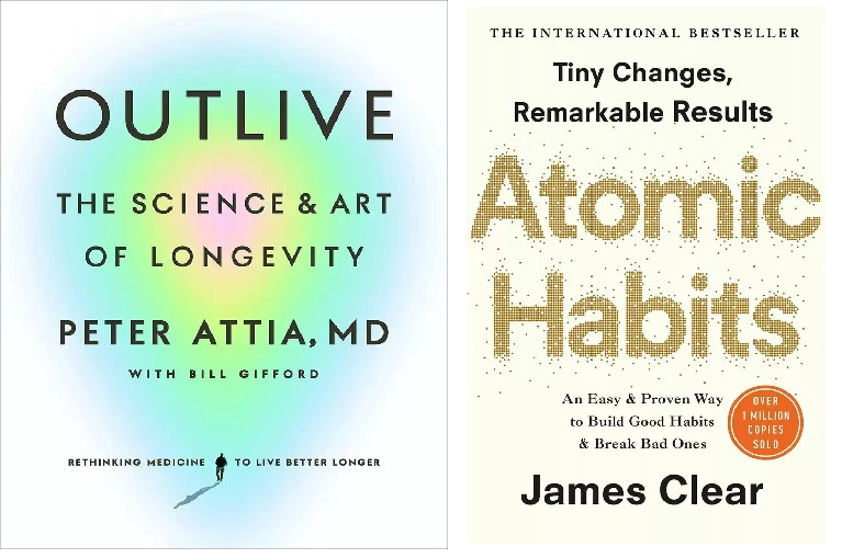 outlive by Peter Attia (PB)+ Atomic Habits by James (Paperback) free shipping