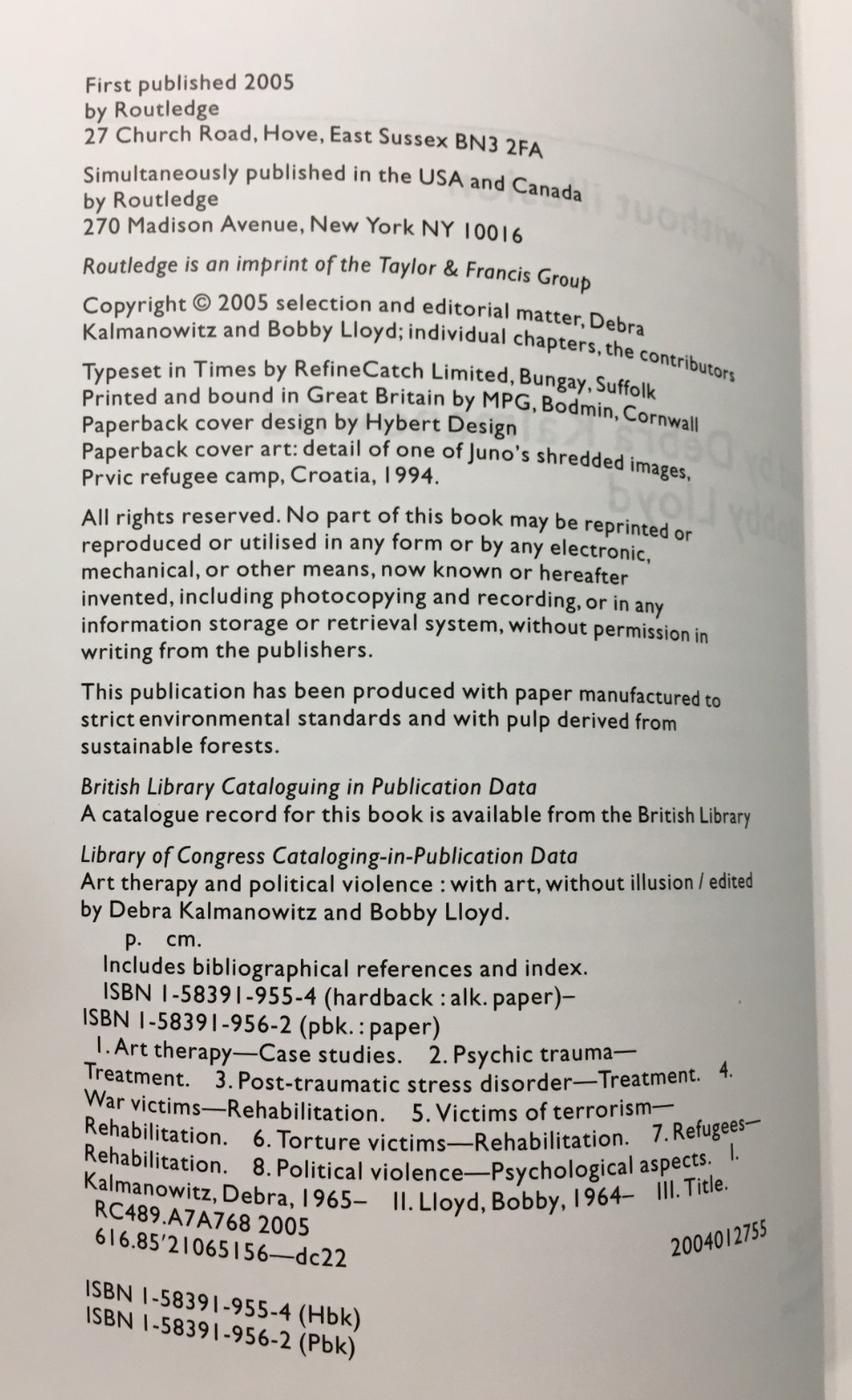 Art Therapy and Political Violence: With Art, Without Illusion Book Kalmanowitz