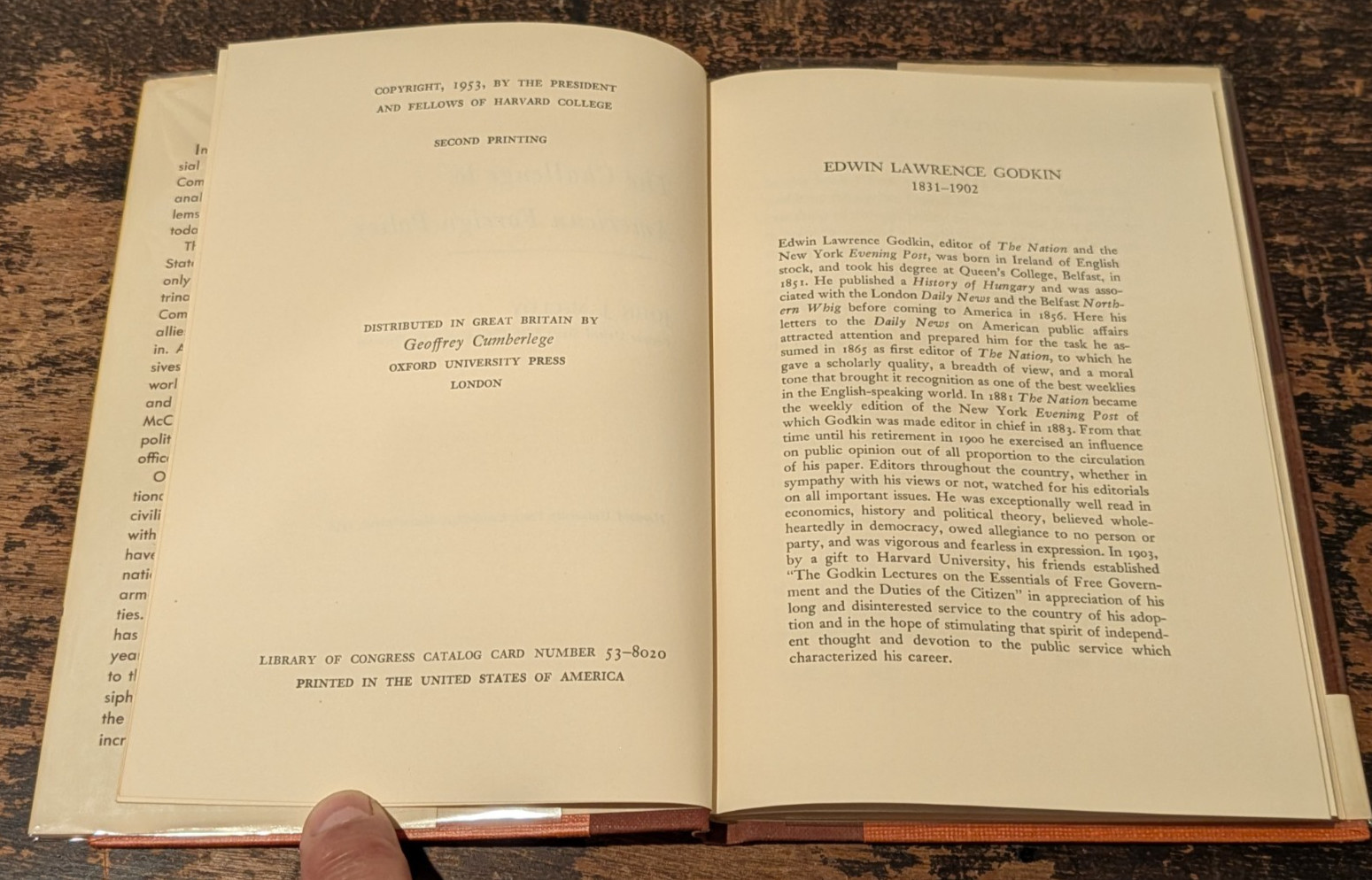The Challenge to American Foreign Policy by John J. McCloy-1953-HC-DJ-Mylar-81pp