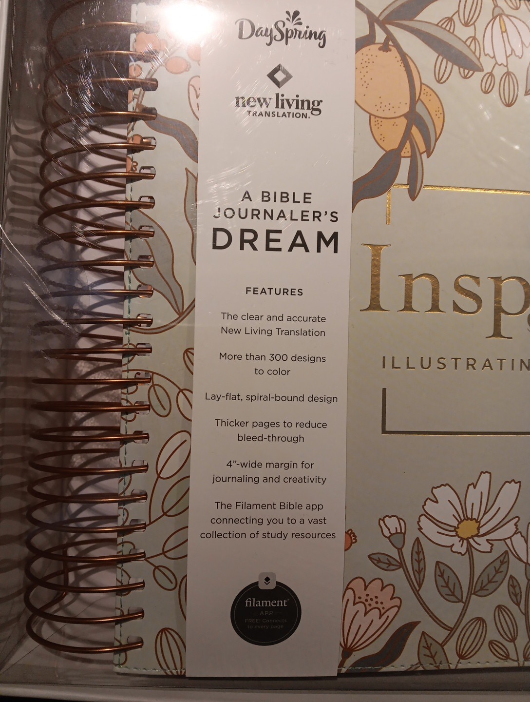 NLT DaySpring Inspire Illustrating Bible Filament Enabled -Spiral Bound- New